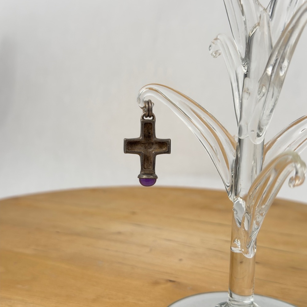 Brutalist Celtic Viking Style Chunky Sterling Silver Amethyst Cross Pendant - Picture 5 of 13